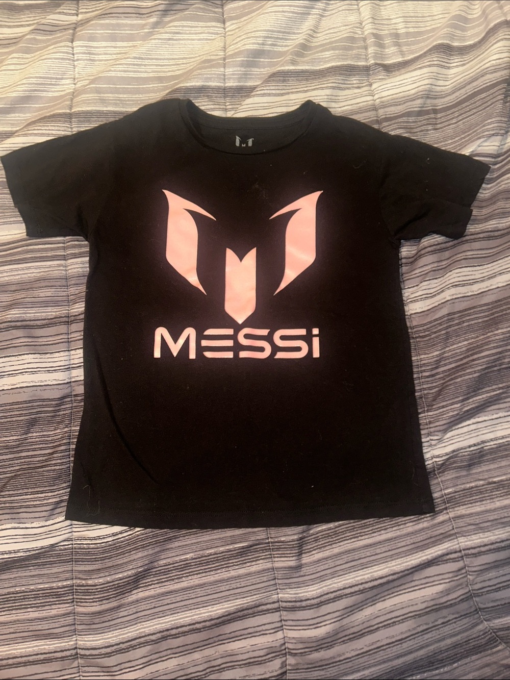 MESSI Kids Black Short Sleeve Tee with Pink Logo